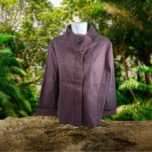 Chico's Jacquard Jacket Womens Size 3- XL Mandarin Collar Multi-Shine Chevron